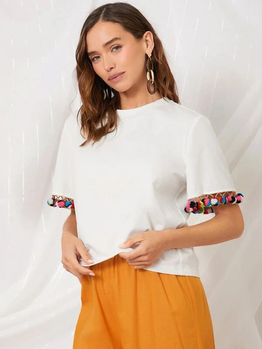 Pompom Cuff Solid Tee