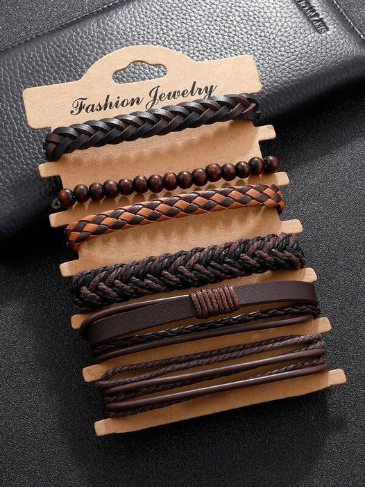 6pcs Men PU Polyurethane Braided Bracelet