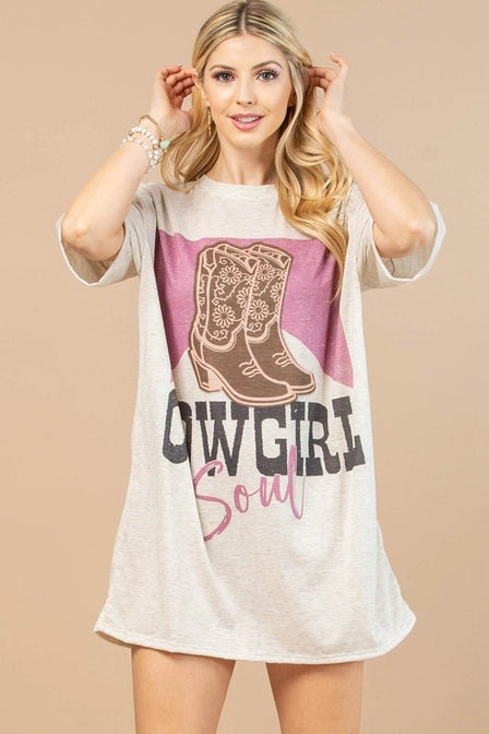 Western Cowgirl Soul Graphic T-Shirt Dress