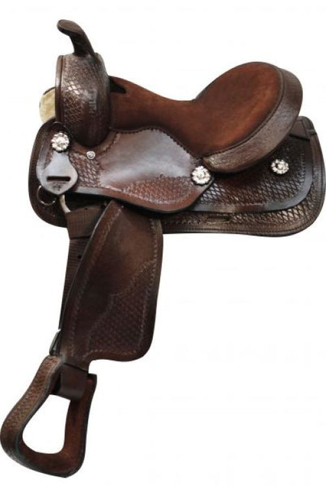 12" Pony saddle with basket weave tooling.