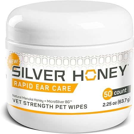 Absorbine Silver Honey Rapid Ear Care Vet Strength Pet Wipes, 50ct, Manuka Honey & MicroSilver BG