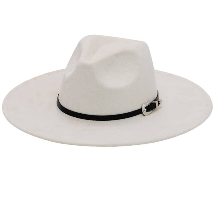 Western Buckle Belt Faux Nubuck Suede Wide Rancher Hat-Beige