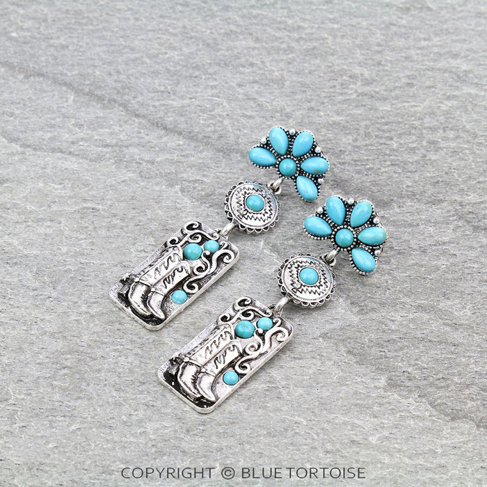 Western Aztec & Boot Dangling Stud Earrings