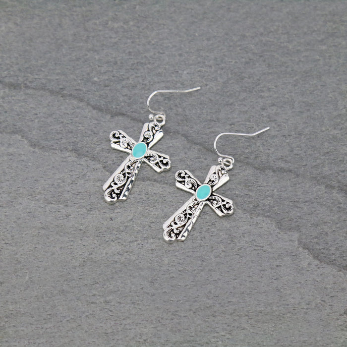 Western Navajo Style Cross Fish Hook Earrings