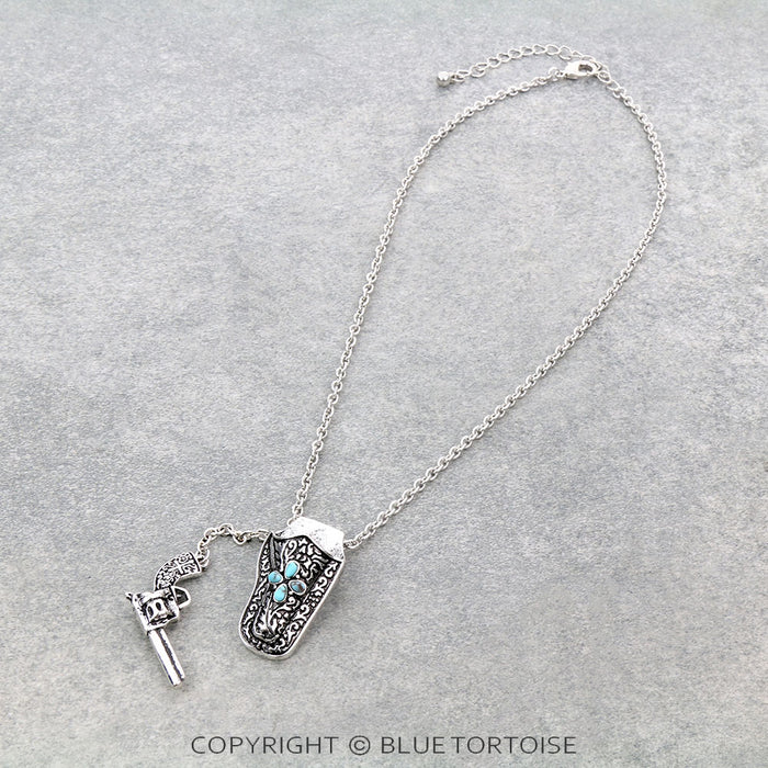 Western Revolver & Holster Necklace