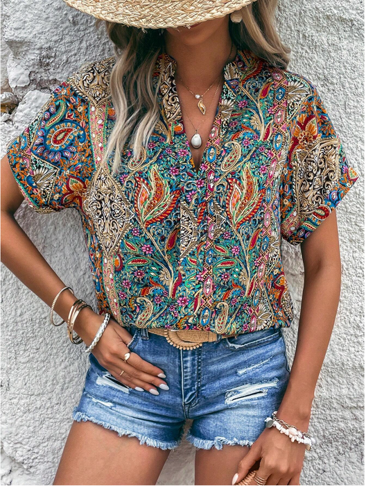 Paisley Print Batwing Sleeve Blouse - Small