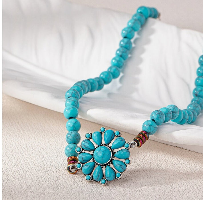 1 Pc Western Turquoise Decor Beaded Choker Necklace for Women