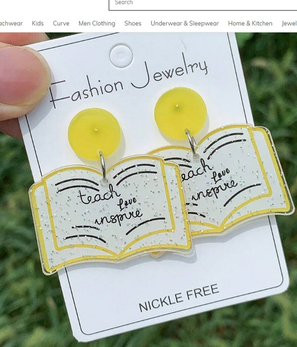 Teach love inspire book earrings