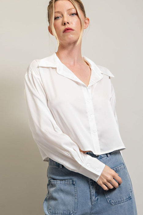 CROPPED BUTTON DOWN SHIRT TOP OFF WHITE