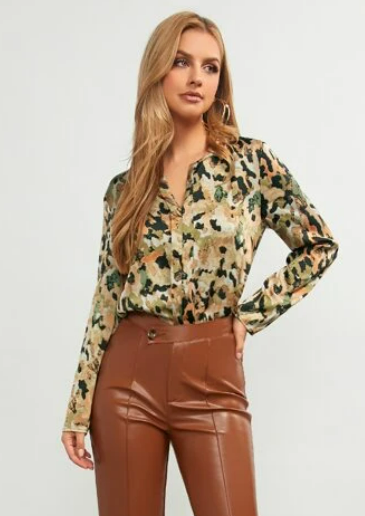 Classic Allover Print Notched Neck Blouse