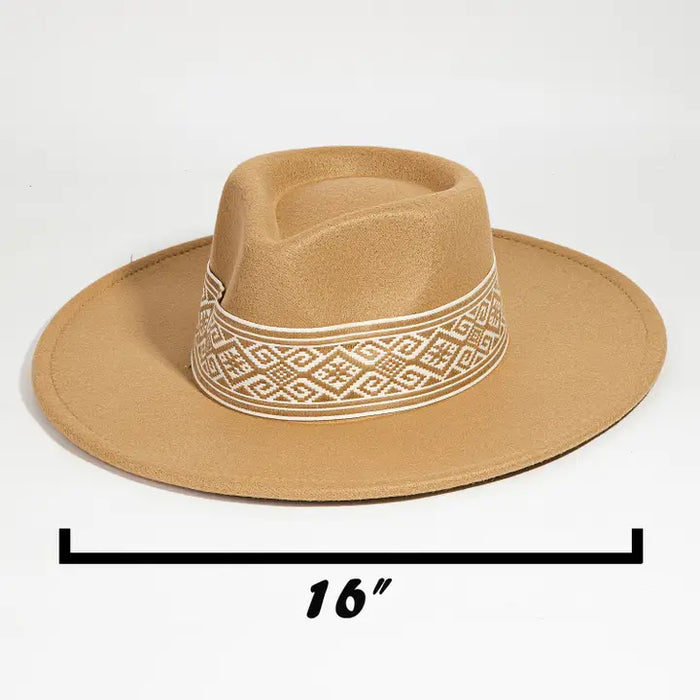 Tribal Pattern Ribbon Strap Fedora Hat