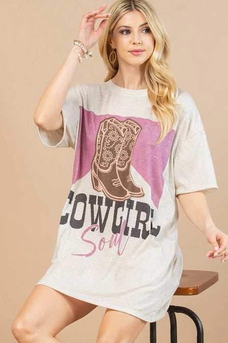 Western Cowgirl Soul Graphic T-Shirt Dress